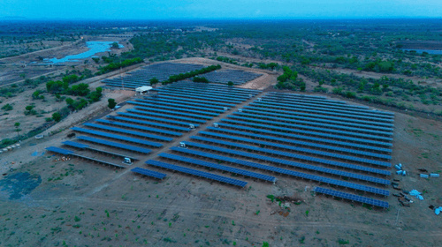 Aerial view of solar panel farm